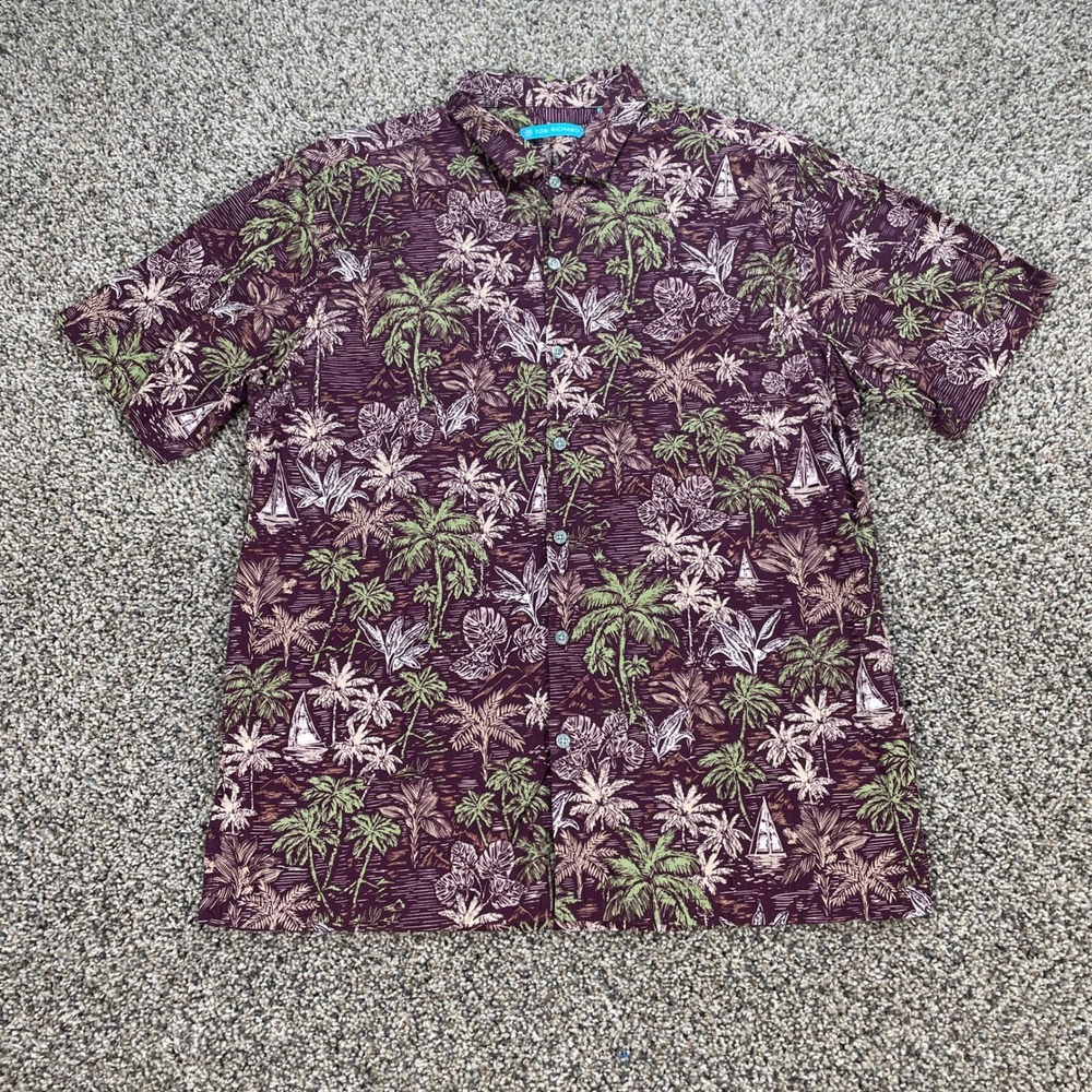 Tori Richard Hawaiian Shirt Men's Large Plum Purple Cotton Lawn Palm Sailboat